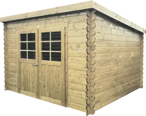 Houten tuinhuis met dubbele deur en ramen