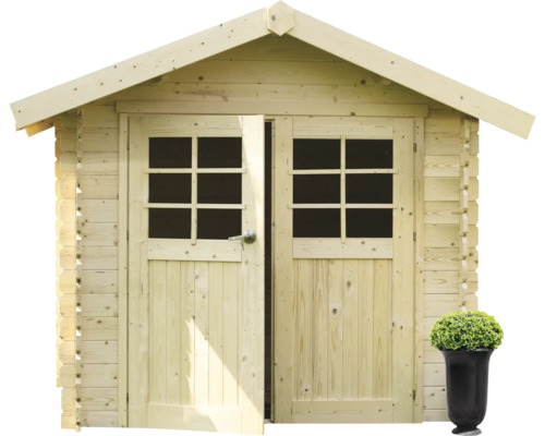 Houten tuinhuis met dubbele deur en ramen