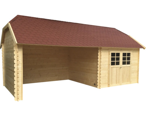 Tuinhuis met houten dak en dubbele deur