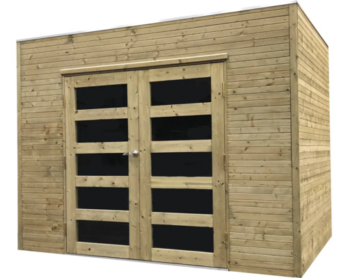 Houten tuinhuis met dubbele deur en ramen