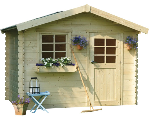 Houten tuinhuis met raam en deur