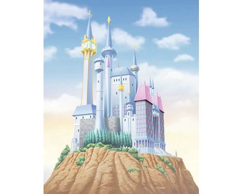 KOMAR Fotobehang vlies DX4-233 Disney Princess Cinderella 200x250 cm Illustratie van een kasteel op een heuvel met torens en een klokkentoren