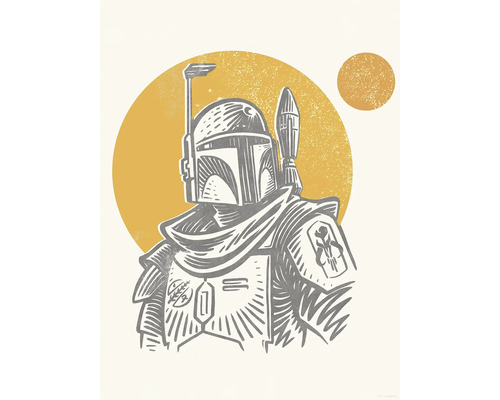 KOMAR Poster Star Wars Boba Fett 30x40 cm Illustratie van Boba Fett met helm en pantser voor een gele achtergrond