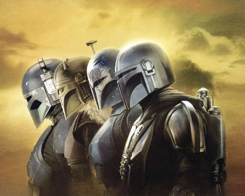 KOMAR Poster Star Wars The Mandalorian 40x50 cm Schilderij van vier Mandalorians in harnas