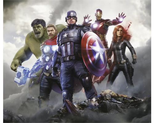 KOMAR Fotobehang vlies DX6-208 Marvel Avengers Working Together 300x250 cm Afbeelding van de Avengers-figuren: Hulk, Thor, Captain America, Iron Man en Black Widow.
