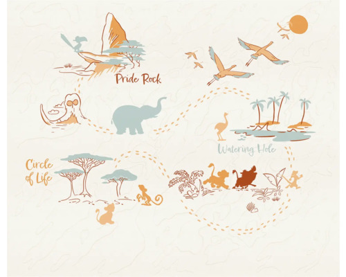 KOMAR Fotobehang vlies DX6-214 Disney The Lion King Circle Of Life 300x250 cm Geïllustreerde kaart met de stations De Leeuwenkoning
