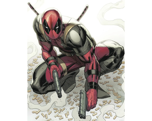 Comicweergave van Deadpool met pistolen