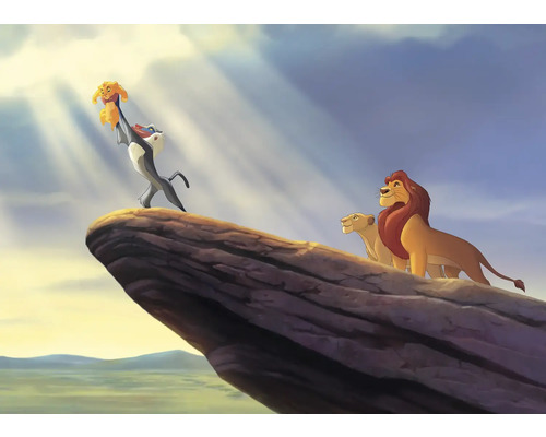 KOMAR Fotobehang vlies DX7-169 Disney The Lion King de nieuwe koning 350x250 cm Scene uit de film De Leeuwenkoning met Rafiki, Simba, Mufasa en Sarabi op een rots