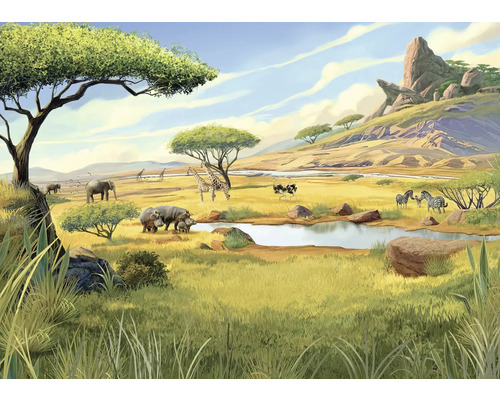 KOMAR Fotobehang vlies DX7-236 Disney The Lion King Savanna 350x250 cm Illustratie van een Afrikaanse savanne met dieren