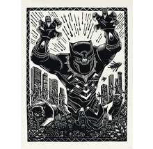 Illustratie van Black Panther met stadsgezicht en panters