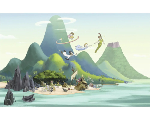 KOMAR Fotobehang vlies DX8-234 Disney Peter Pan 400x250 cm Illustratie van Peter Pan en zijn vrienden die over Nooitgedachtland vliegen