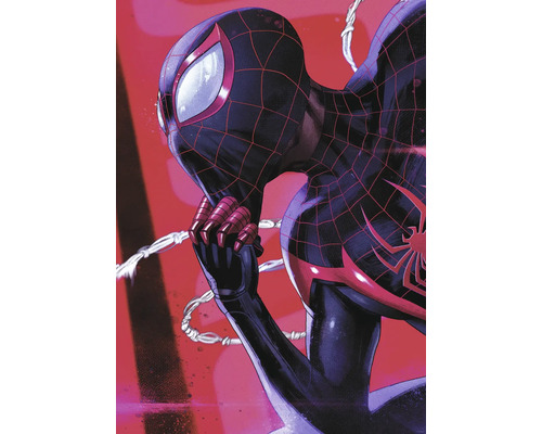 Close-up van Spider-Man in zwart spinnenpak