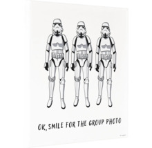 Poster met drie Stormtroopers en de tekst: Oké, lachen voor de groepsfoto
