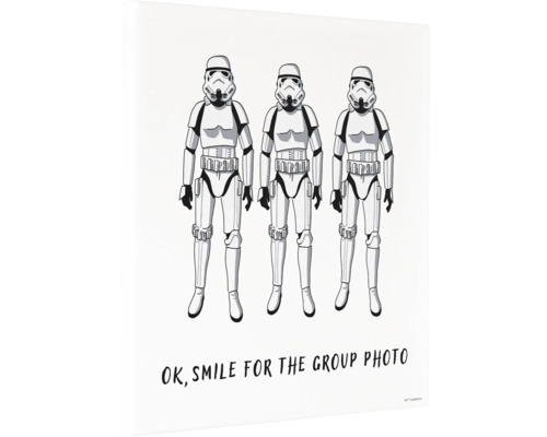 Poster met drie Stormtroopers en de tekst: Oké, lachen voor de groepsfoto