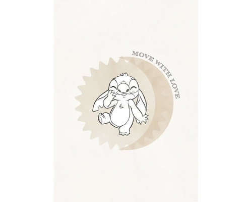Tekening van Stitch met de tekst Move with Love