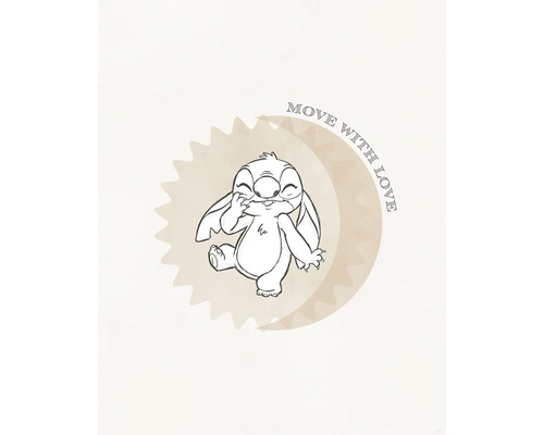 Illustratie van Stitch met het opschrift ''Move With Love''