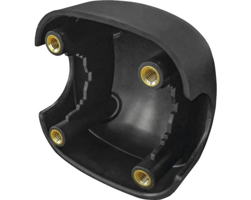 Zwarte behuizing met schroefdraadinserts voor bevestiging.