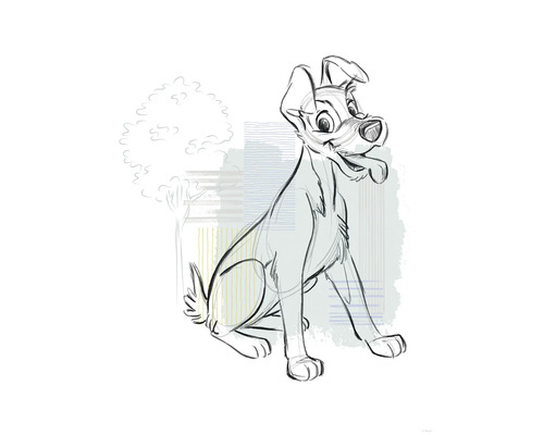 Schets van een zittende hond