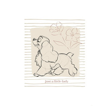 Illustratie van een hond met bloemen en het opschrift gewoon een kleine dame.