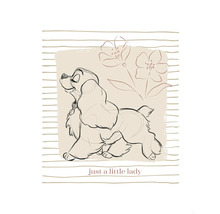 "Illustratie van een hondendame met bloemen en de tekst ""just a little lady"""