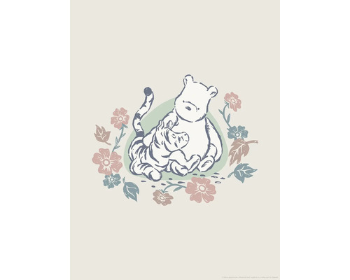 Illustratie van Winnie de Poeh met Knorretje en bloemen