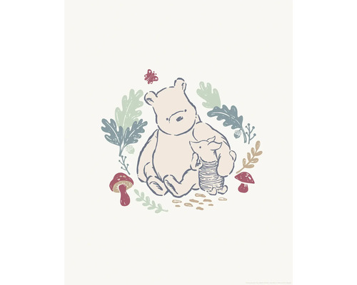 Illustratie van Winnie de Poeh en Knorretje met paddenstoelen en bladeren