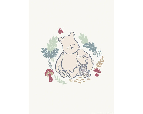 Illustratie van Winnie de Poeh en Knorretje met bladeren en paddenstoelen