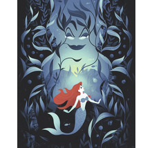 Illustratie van Ariël de kleine zeemeermin, met Ursula op de achtergrond.