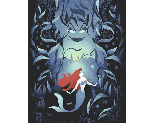 Illustratie van Ariël de kleine zeemeermin, met Ursula op de achtergrond.