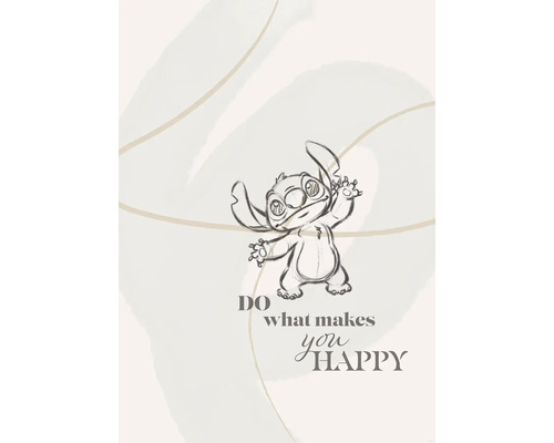 Illustratie van Stitch met het citaat: Doe wat je gelukkig maakt.