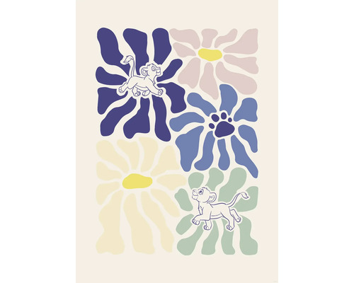 Illustratie met Simba en bloemmotieven