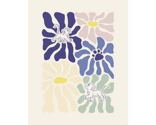 Illustratie met jonge leeuwen en bloemmotieven