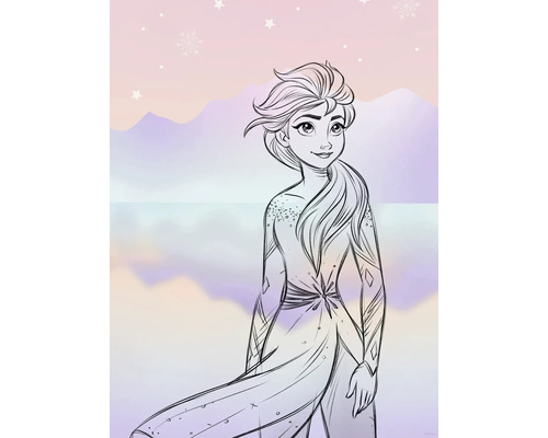 Illustratie van Elsa uit Frozen tegen een berglandschap