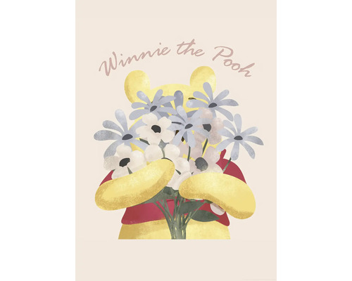Illustratie van Winnie de Poeh met een boeket bloemen