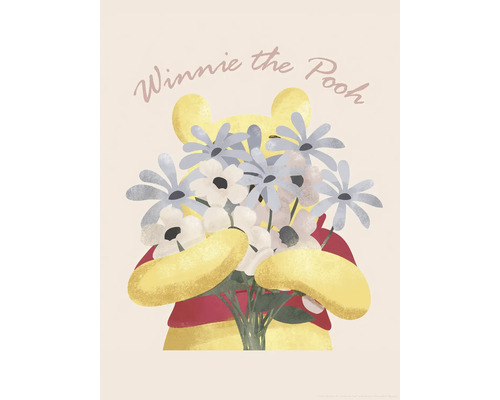 Illustratie van Winnie de Poeh met boeket bloemen