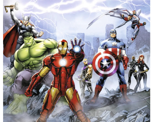 KOMAR Fotobehang vlies DX6-183 Marvel Avengers Ultimate War 300x250 cm Illustratie van de Avengers superheldengroep met Thor, Hulk, Iron Man, Hawkeye, Captain America, Falcon, Black Widow