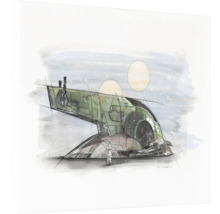 Illustratie van een ruimteschip met een figuur