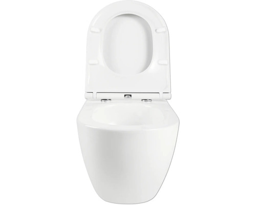 Wandcloset met open spoelrand en toiletzitting