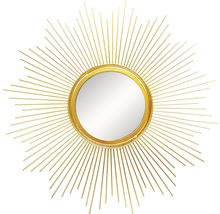 Ronde spiegel met een zonnestraalvormig frame.