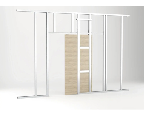 Metalen frameconstructie met houten schuifdeur