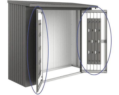 Open gereedschapsschuur met vleugeldeuren