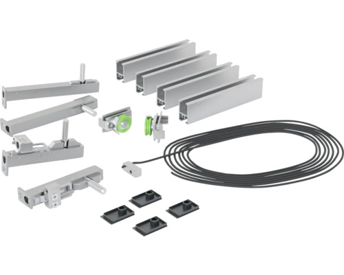 Schuifdeurbeslagset met rails, ophangingen, rollen en accessoires