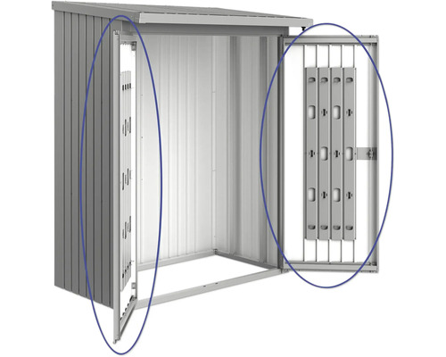 Metalen tuinhuis met open deuren