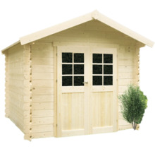 Houten tuinhuis met dubbele deur en ramen