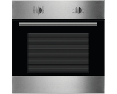 Roestvrijstalen inbouwoven met zwarte glazen deur en draaiknoppen