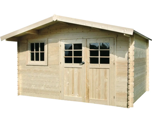 Houten tuinhuis met raam en dubbele deur