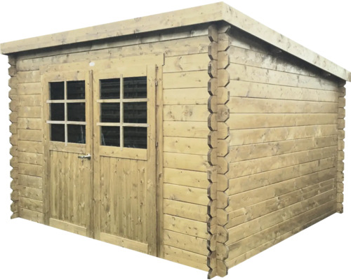 Houten tuinhuis met dubbele deur en ramen