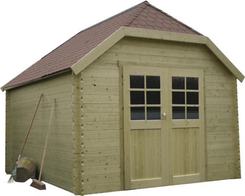 Houten tuinhuis met dubbele deur en ramen