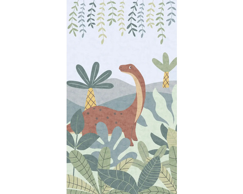 A.S. CRÉATION Fotobehang vlies 77062-1 Lilly & Luis dino bladeren blauw Illustratie van een dinosaurus met planten en palmen