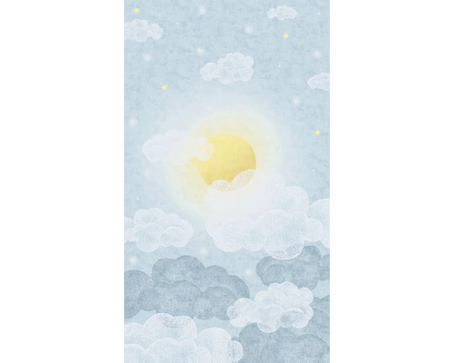 A.S. CRÉATION Fotobehang vlies 77064-1 Lilly & Luis zon wolken blauw wit Illustratie van een hemel met wolken, zon en sterren